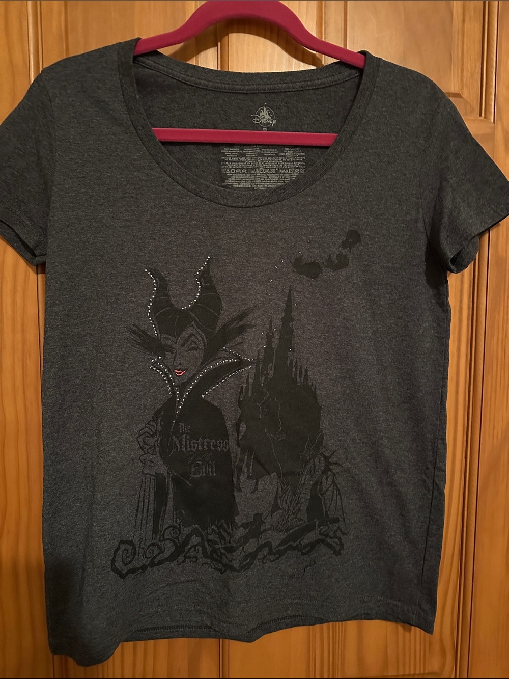 Disney Women’s Dark Gray Maleficent Short Sleeve Tee with Rhinestone Detail